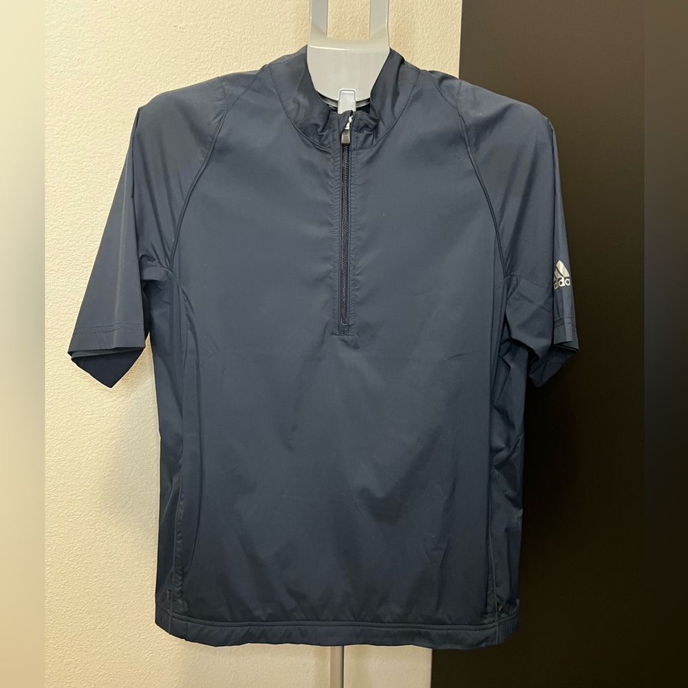 Adidas ClimaProof Blue Short Sleeve 1/4 Zip Wind Jacket Golf Sz S